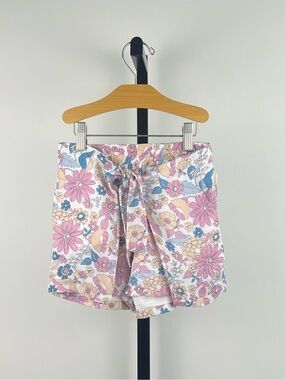 Chloe Girls Floral Tie Front Shorts, Pastel Floral/Pink, 8Y